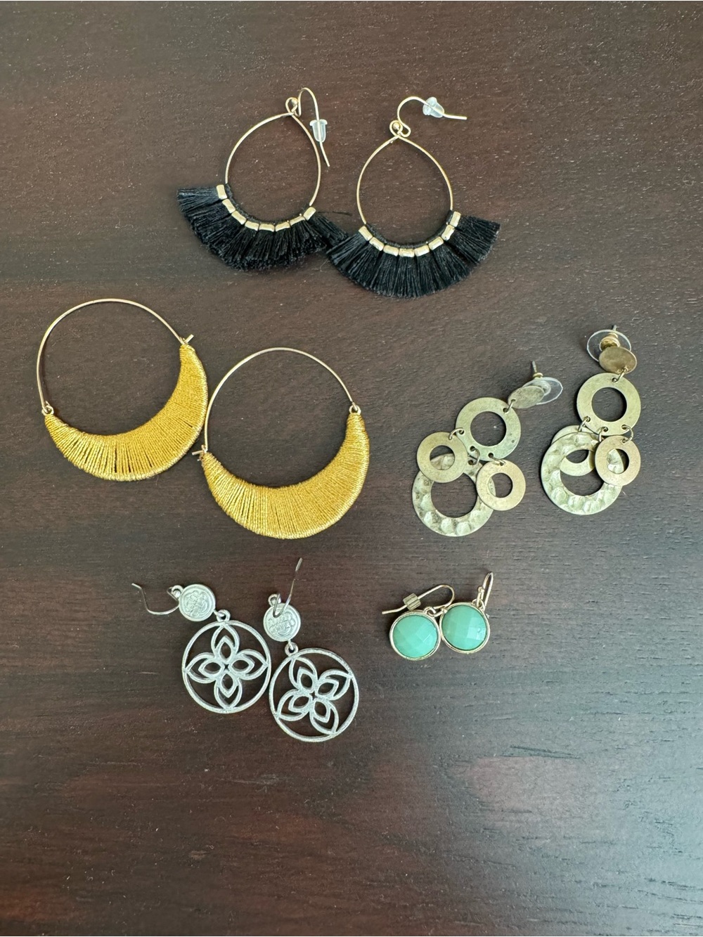 5-Pair Statement Earring Lot – Gold, Black, Silver & Mint